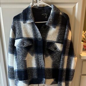 CHARLIE B Navy & Cream Plaid Utility Jacket